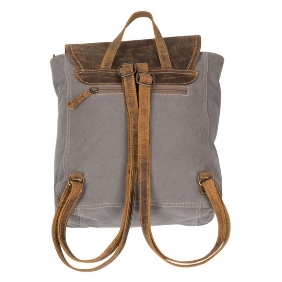 Myra Bag Handmade Felicity Backpack Upcycled Canvas & Cowhide Leather - Picture 4 of 7